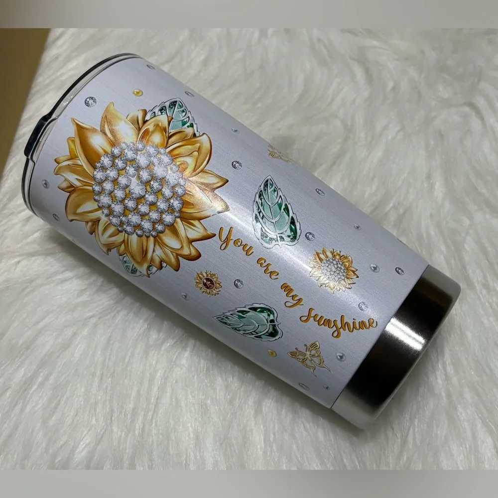 New! Beautiful Double Wall Insulated Sunflower Christian Tumbler - Picture 2 of 4